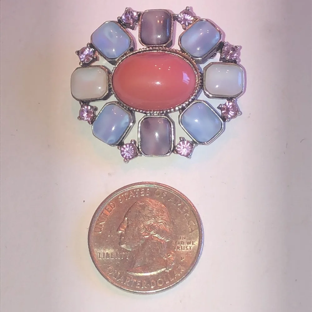 Liz Claiborne Silver Tone Colorful CZ Rhinestone Classic Oval Brooch Pin
